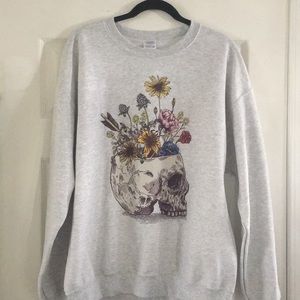 Wicked Clothes Skull & Flowers Crew Neck L